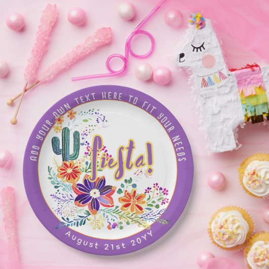 FIESTA Cacti Folkart Bloemen Custom Papieren Bordje (Feest)