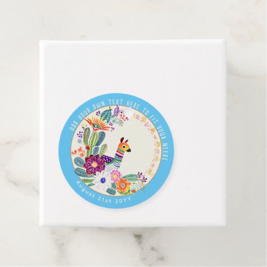 FIESTA Cacti Lama Folkart Bloemen Blauw Aangepast Bedankjes Labels (In situ)