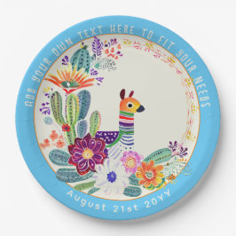 FIESTA Cacti Llama Folkart Bloemen Blauw Aangepast Papieren Bordje