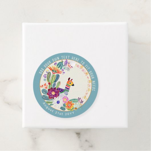 FIESTA Cacti Llama FolkFlowers Party Custom Bedankjes Labels (In situ)