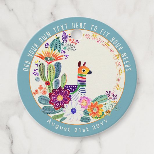 FIESTA Cacti Llama FolkFlowers Party Custom Bedankjes Labels (Voorkant)