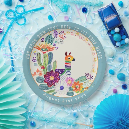 FIESTA Cacti Llama FolkFlowers Party Custom Papieren Bordje (Feest)