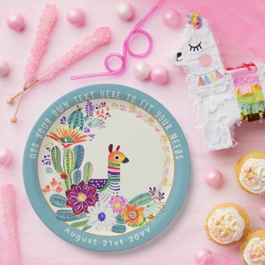 FIESTA Cacti Llama FolkFlowers Party Custom Papieren Bordje (Feest)