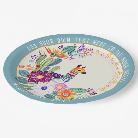 FIESTA Cacti Llama FolkFlowers Party Custom Papieren Bordje (Gekanteld)