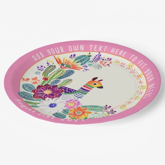 FIESTA Cacti Llama FolkFlowers Roze Maatwerk Papieren Bordje (Gekanteld)