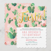 Fiesta Cactus 1e Verjaardag uitnodiging (Voorkant / Achterkant)