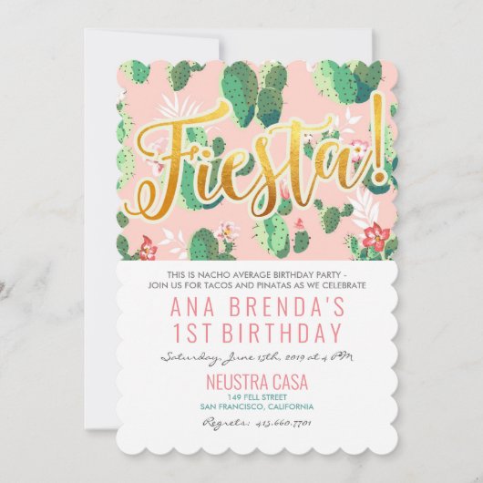 Fiesta Cactus 1e Verjaardag uitnodiging (Voorkant)