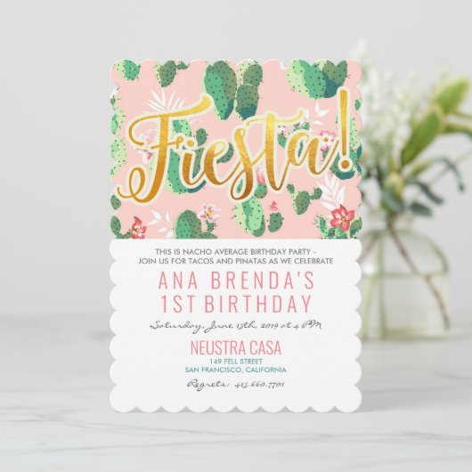 Fiesta Cactus 1e Verjaardag uitnodiging (Staand voorkant)