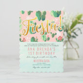 Fiesta Cactus 1e verjaardagsuitnodiging Kaart (Staand voorkant)