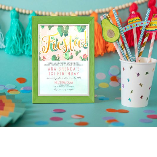 Fiesta Cactus 1e verjaardagsuitnodiging Kaart