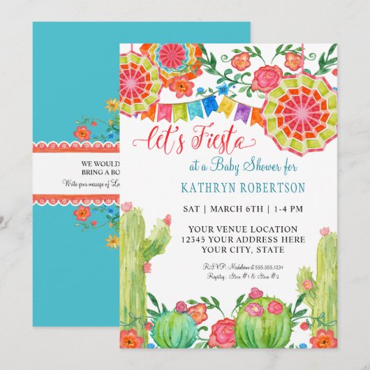 Fiesta Cactus Baby shower Boy Banner Pennant Kaart (Voorkant / Achterkant)
