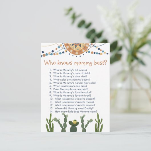 Fiesta cactus baby shower game informatiekaartje (Staand voorkant)