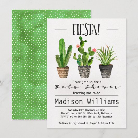 Fiesta Cactus Baby shower Invitation Kaart (Voorkant / Achterkant)