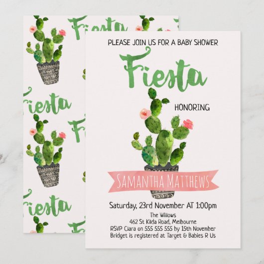 Fiesta Cactus Baby shower uitnodiging (Voorkant / Achterkant)