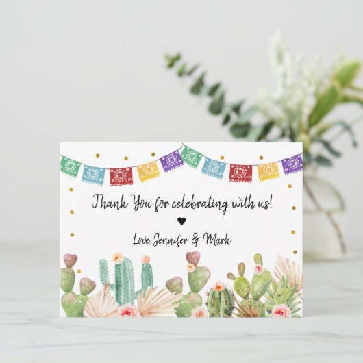 Fiesta Cactus Boho Bruiloftsfeest Bedankkaart (Staand voorkant)