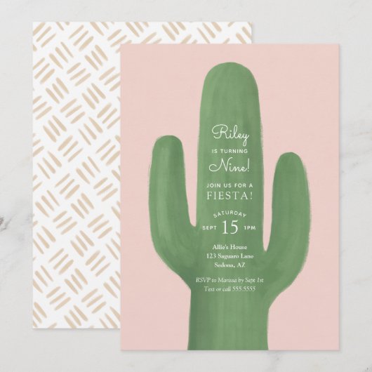 Fiesta Cactus Boho Girl Birthday Party Kaart (Voorkant / Achterkant)