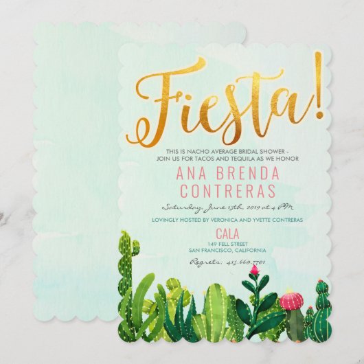 Fiesta Cactus Bridal Shower Uitnodiging (Voorkant / Achterkant)