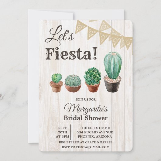 Fiesta Cactus Bridal Shower Uitnodiging (Voorkant)