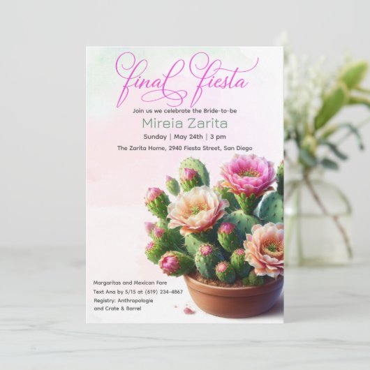 Fiesta Cactus Bridal Shower Uitnodiging (Staand voorkant)