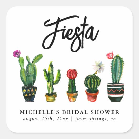 Fiesta Cactus Bruiloftsfeest Vierkante Sticker (Voorkant)