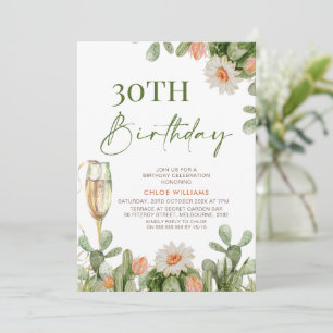 Fiesta Cactus Champagne Glass Birthday Uitnodiging