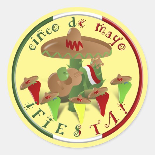 Fiesta Cactus Cinco de Mayo Ronde Sticker (Voorkant)