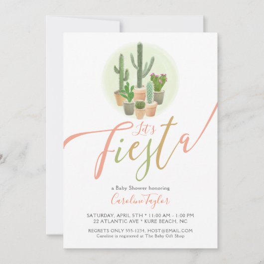 Fiesta Cactus Coral Sage Green Baby shower Kaart (Voorkant)