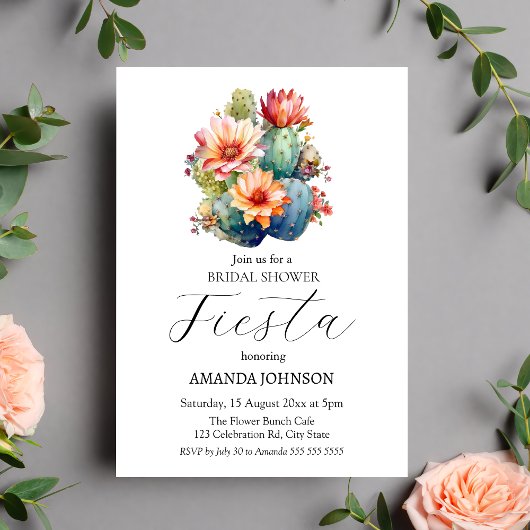 Fiesta Cactus Floral Bridal Shower Uitnodiging
