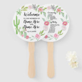Fiesta Cactus Floral Wedding Program Hand Fan Handwaaier (Voorkant en achterkant)