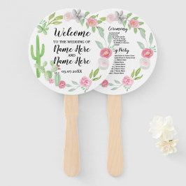 Fiesta Cactus Floral Wedding Program Hand Fan Handwaaier