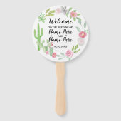 Fiesta Cactus Floral Wedding Program Hand Fan Handwaaier (Voorkant)