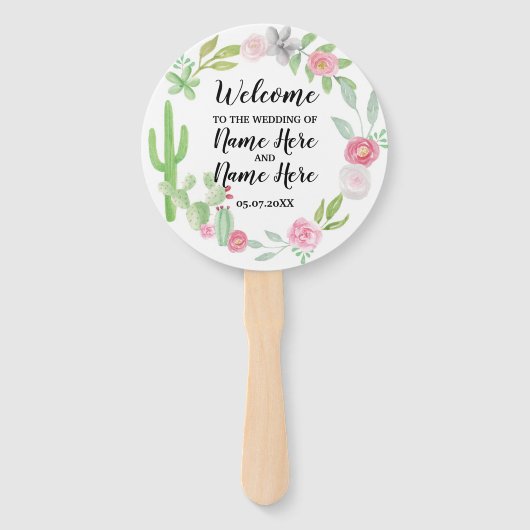 Fiesta Cactus Floral Wedding Program Hand Fan Handwaaier (Voorkant)
