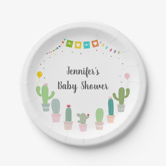 Fiesta Cactus Gender Neutraal Baby shower Papieren Bordje (Voorkant)