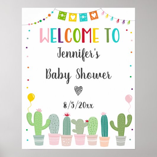 Fiesta Cactus Geslacht Neutrale Baby Shower Welkom Poster (Voorkant)