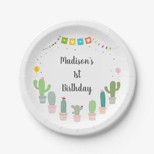 Fiesta Cactus Girl Birthday Papieren Bordje (Voorkant)