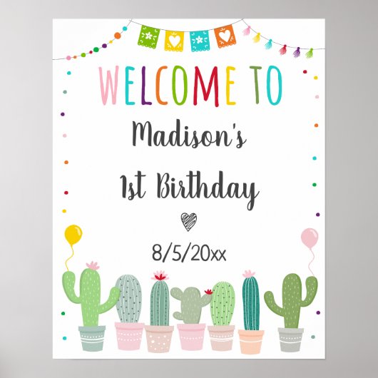 Fiesta Cactus Girl Birthday Welkom Poster (Voorkant)