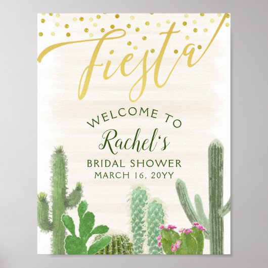 Fiesta Cactus Gold Script Vrijgezellenfeest Welkom Poster (Voorkant)