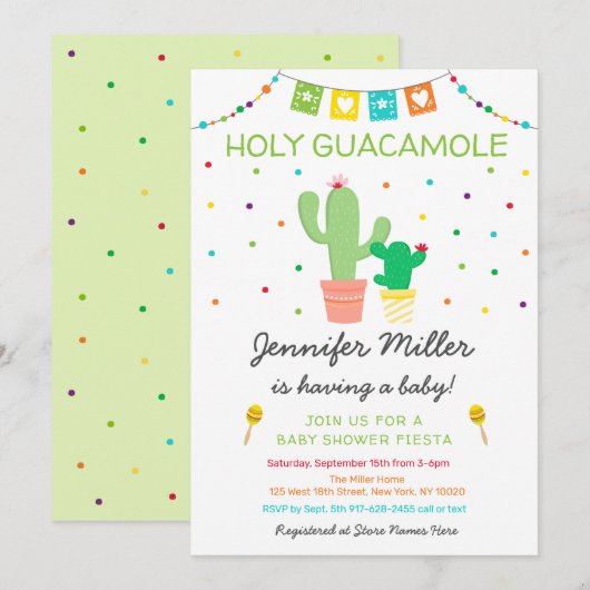 Fiesta Cactus Heilige Guacamole Baby shower Kaart (Voorkant / Achterkant)