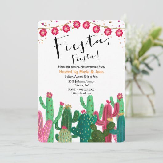 Fiesta Cactus Housewarming Party Uitnodiging (Staand voorkant)