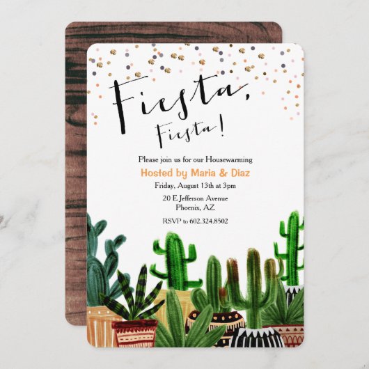 Fiesta Cactus Housewarming Uitnodiging (Voorkant / Achterkant)