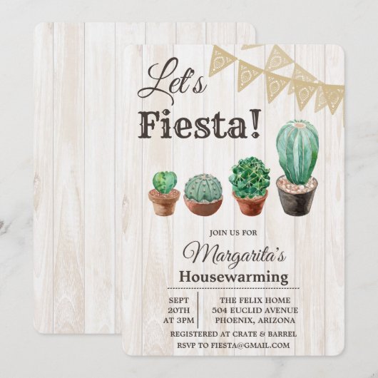 Fiesta Cactus Housewarming Uitnodiging (Voorkant / Achterkant)