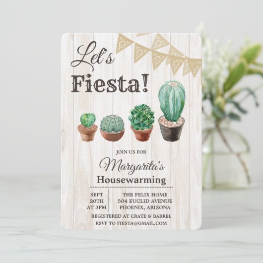 Fiesta Cactus Housewarming Uitnodiging (Staand voorkant)