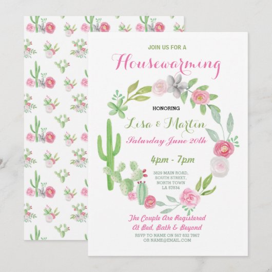 Fiesta Cactus Invitation Kaart (Voorkant / Achterkant)