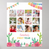 Fiesta Cactus Meisje 1e Verjaardag Mijlpaal teken Poster (Voorkant)