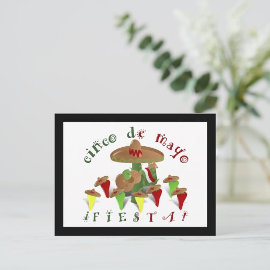 Fiesta Cactus met gitaar & danspeppers Briefkaart (Staand voorkant)