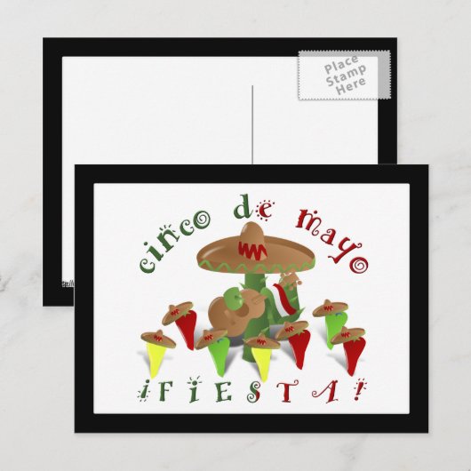 Fiesta Cactus met gitaar & danspeppers Briefkaart (Voorkant / Achterkant)