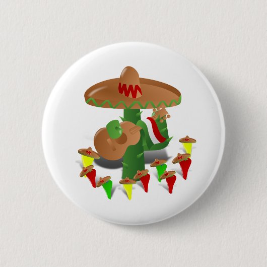 Fiesta Cactus met gitaar & danspeppers Ronde Button 5,7 Cm (Voorkant)
