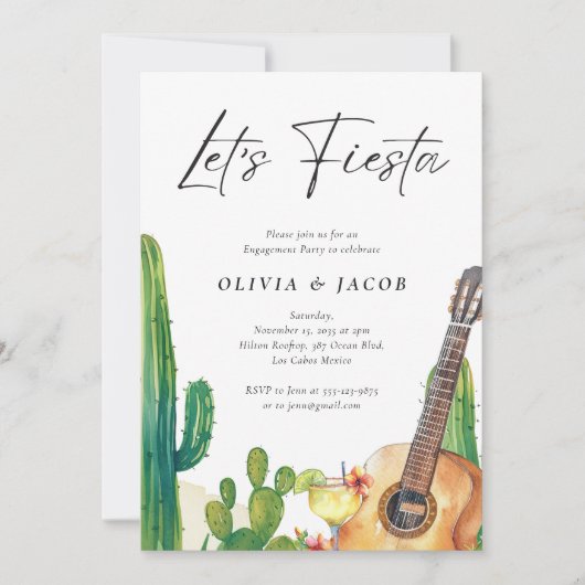 Fiesta Cactus Mexicaanse Verlovingsfeest Kaart (Voorkant)