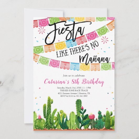 Fiesta Cactus Mexican Birthday Invitation Kaart (Voorkant)