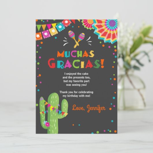 Fiesta Cactus Mexican Nacho Gemiddelde Muchas Grac Kaart (Staand voorkant)